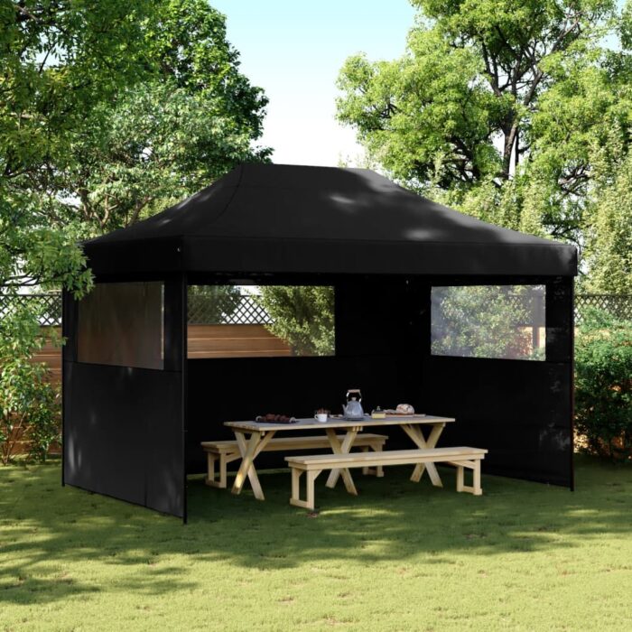 Tente de réception pliable escamotable 3 parois latérales noir – Image 1