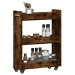 Armoire avec roues chêne fumé 60x22x79 cm bois d'ingénierie – Image 2
