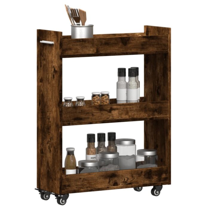 Armoire avec roues chêne fumé 60x22x79 cm bois d'ingénierie – Image 2