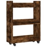 Armoire avec roues chêne fumé 60x22x79 cm bois d'ingénierie – Image 5
