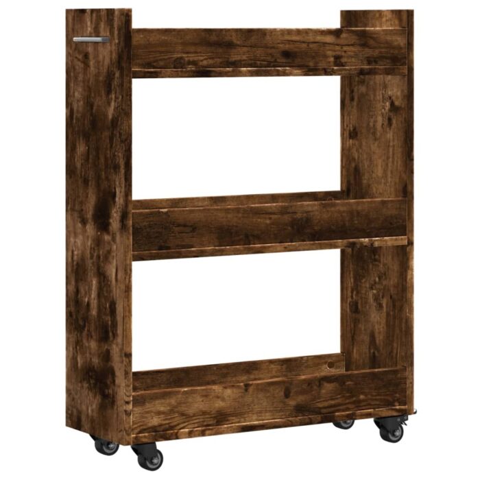 Armoire avec roues chêne fumé 60x22x79 cm bois d'ingénierie – Image 5