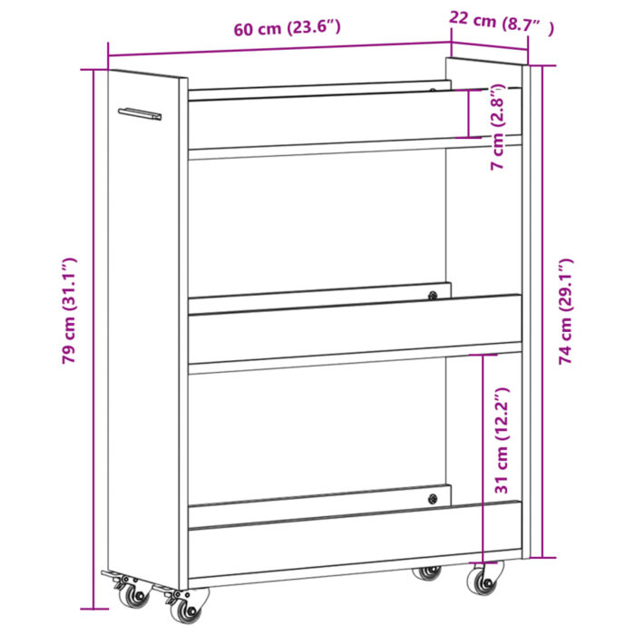 Armoire avec roues chêne fumé 60x22x79 cm bois d'ingénierie – Image 8