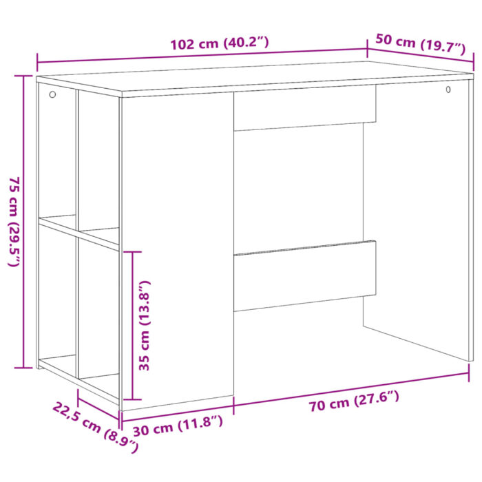 Bureau gris béton 102x50x75 cm bois d'ingénierie – Image 7