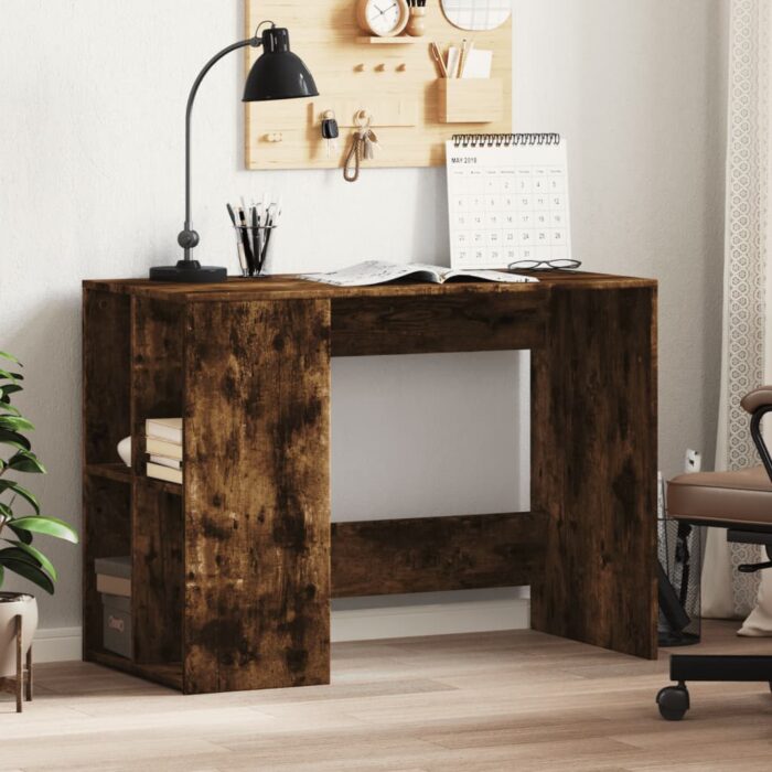 Bureau chêne fumé 102x50x75 cm bois d'ingénierie – Image 1