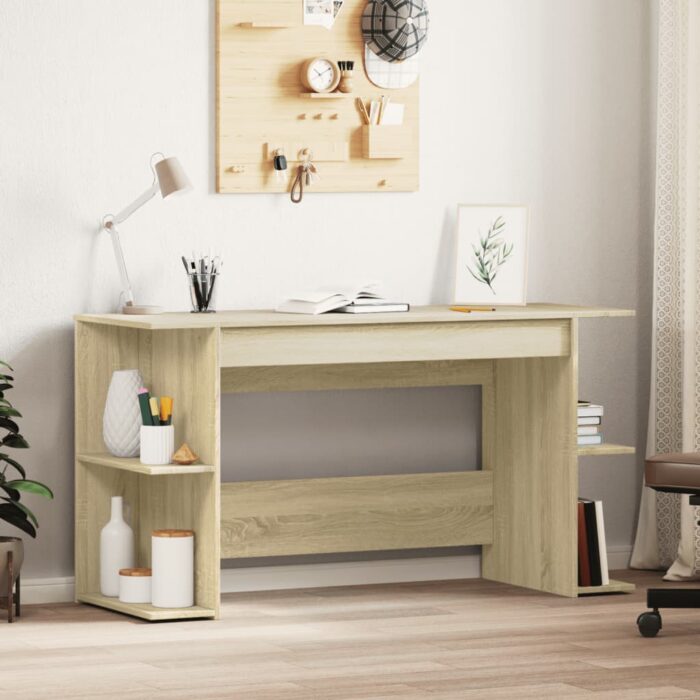Bureau chêne sonoma 140x50x75 cm bois d'ingénierie – Image 1