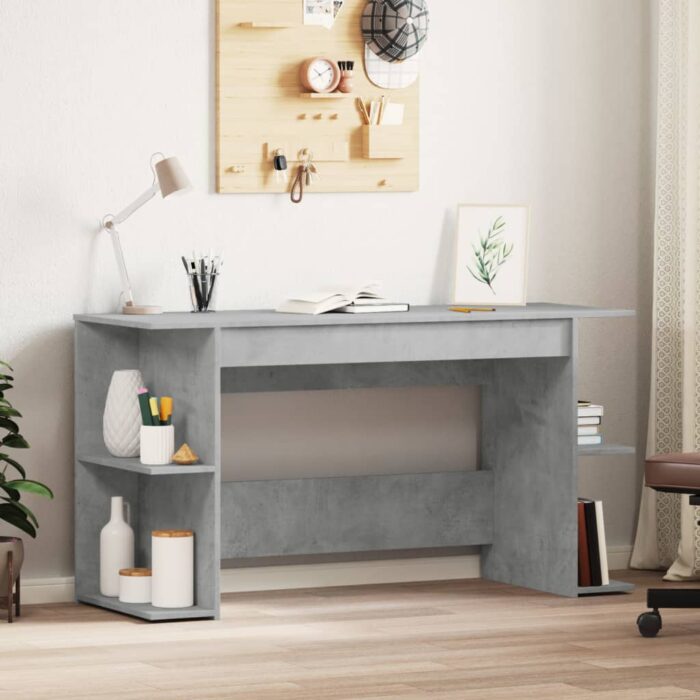 Bureau gris béton 140x50x75 cm bois d'ingénierie – Image 1