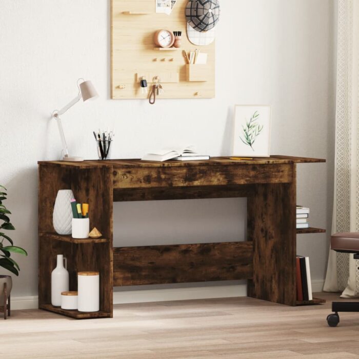 Bureau chêne fumé 140x50x75 cm bois d'ingénierie – Image 1