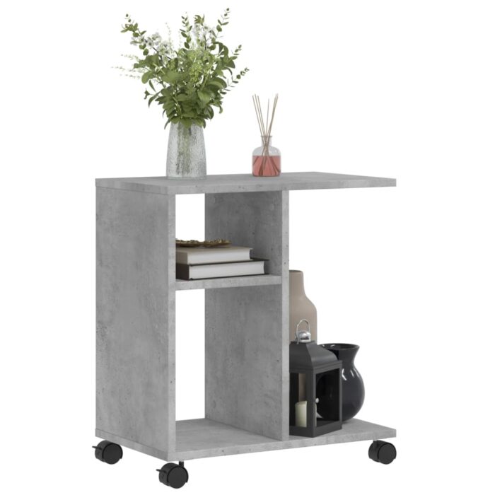 Table d'appoint avec roues gris béton bois d'ingénierie – Image 2