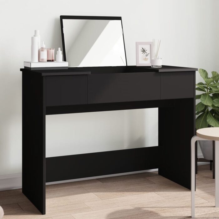 Coiffeuse avec miroir noir 100x45x76 cm – Image 1