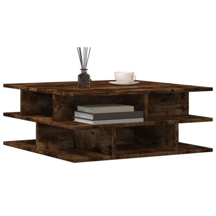 Table basse chêne fumé 70x70x29 cm bois d'ingénierie – Image 2