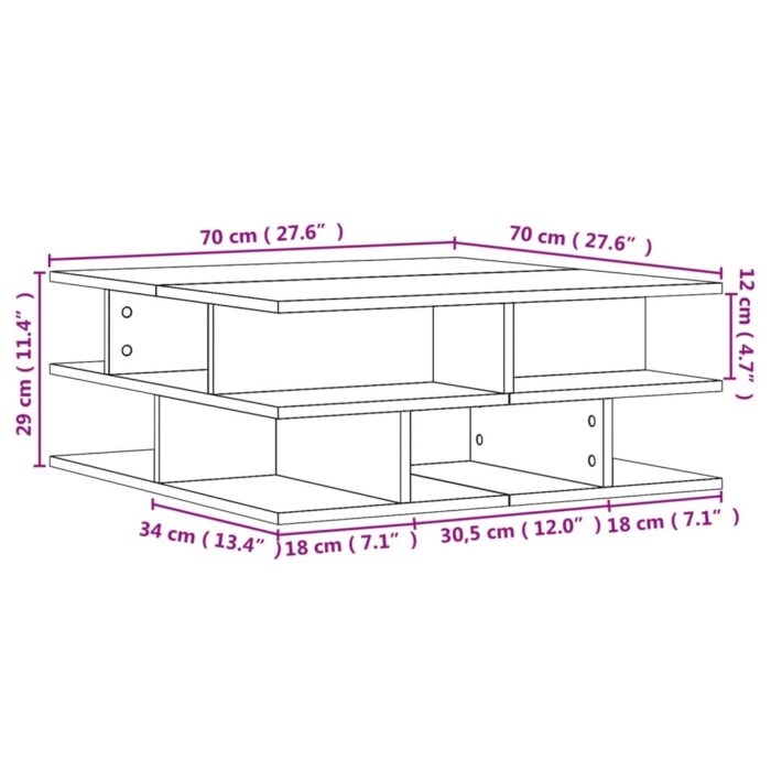 Table basse chêne fumé 70x70x29 cm bois d'ingénierie – Image 8