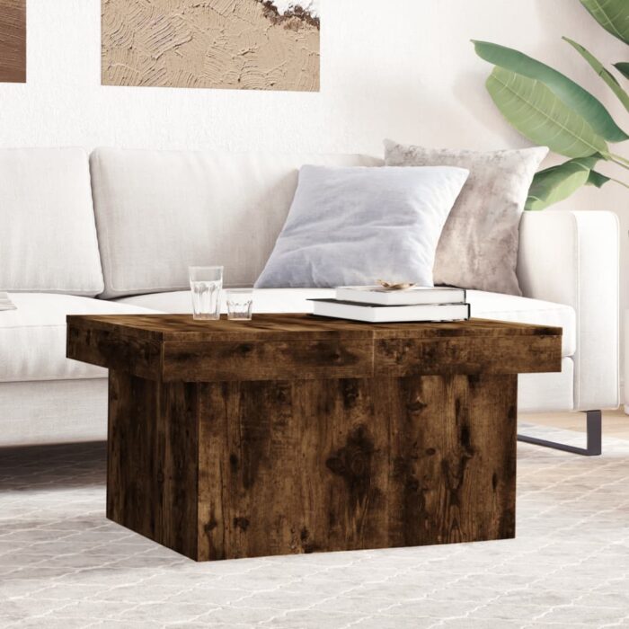Table basse chêne fumé 80x55x40 cm bois d'ingénierie – Image 1
