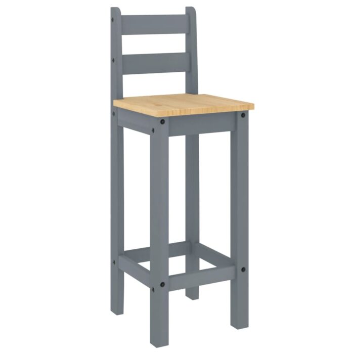 Chaises de bar lot de 2 gris bois de pin solide – Image 2
