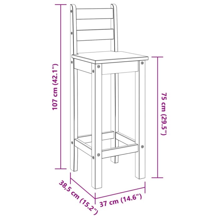 Chaises de bar lot de 2 blanc bois de pin solide – Image 7