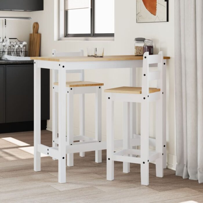 Chaises de bar lot de 2 blanc bois de pin solide – Image 1