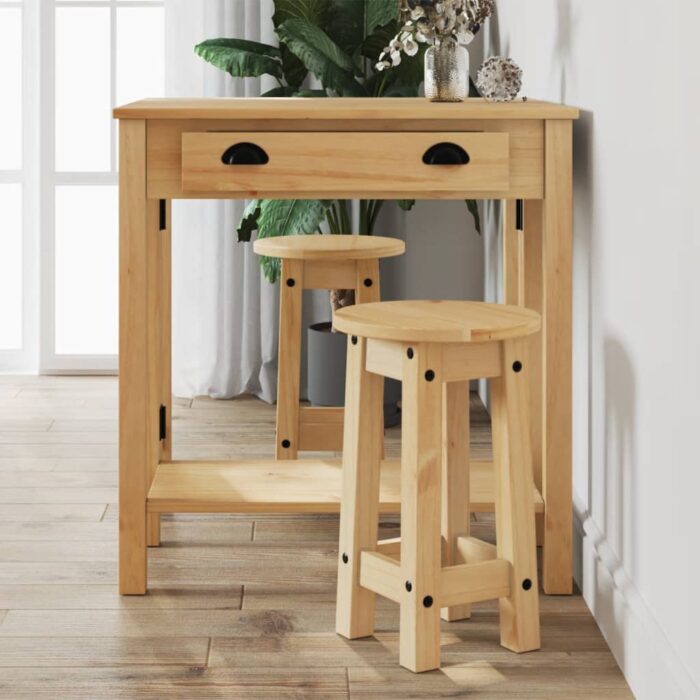 Tabourets de bar lot de 2 bois massif de pin – Image 1