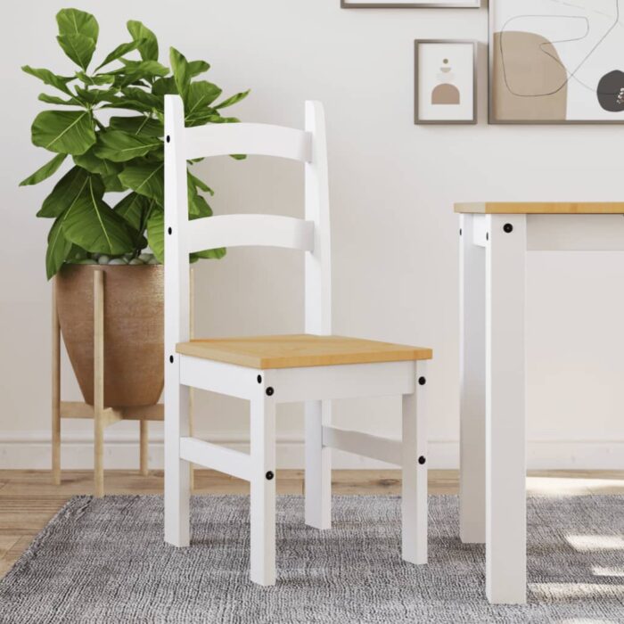 Chaises à manger lot de 2 blanc 40x46x99 cm bois massif de pin – Image 1
