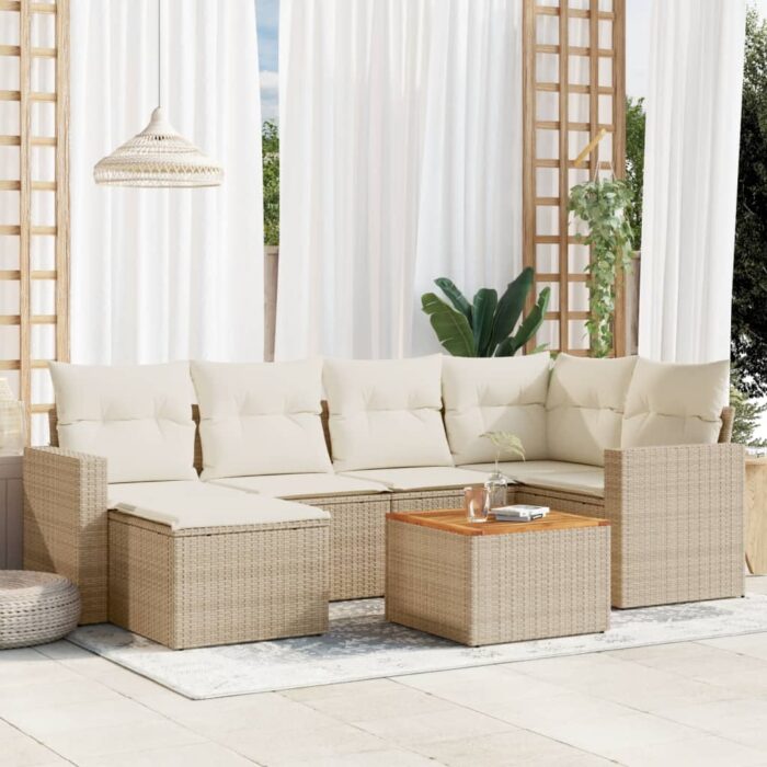 Salon de jardin avec coussins 7 pcs beige résine tressée – Image 1