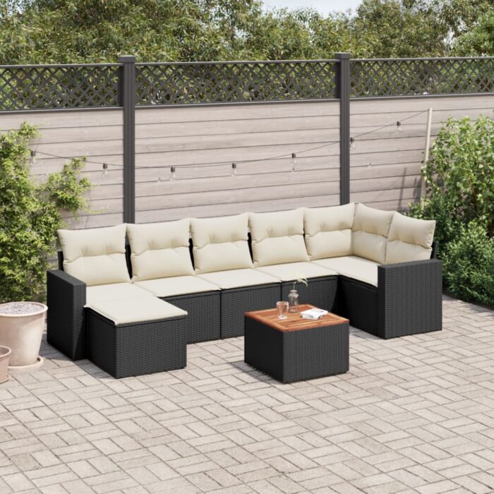 Salon de jardin 8 pcs avec coussins noir résine tressée – Image 1