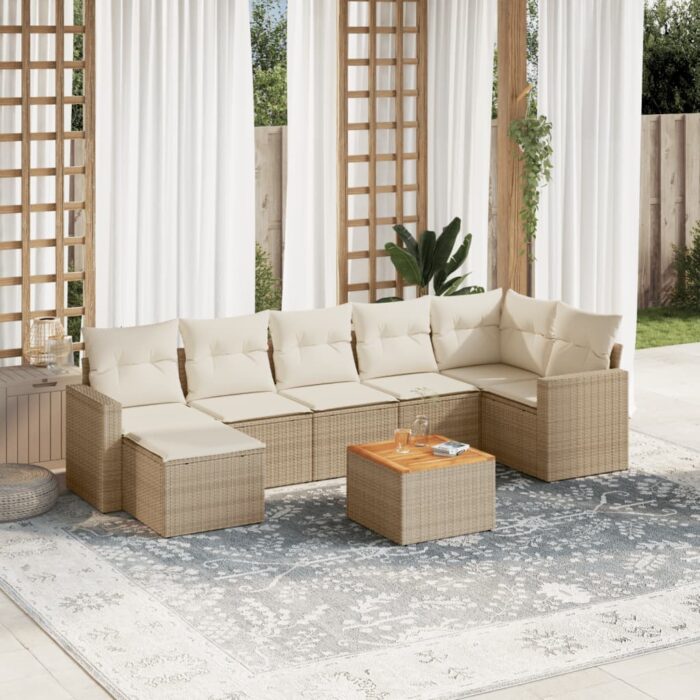 Salon de jardin avec coussins 8 pcs beige résine tressée – Image 1
