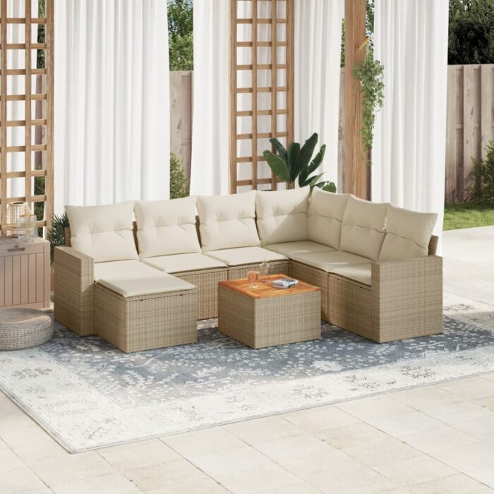 Salon de jardin avec coussins 8 pcs beige résine tressée – Image 1