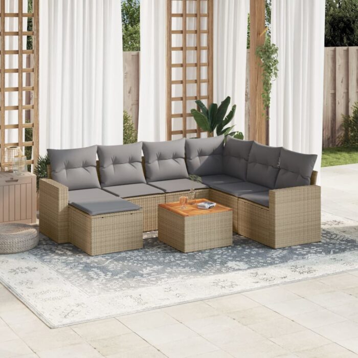 Salon de jardin avec coussins 8 pcs beige résine tressée – Image 1