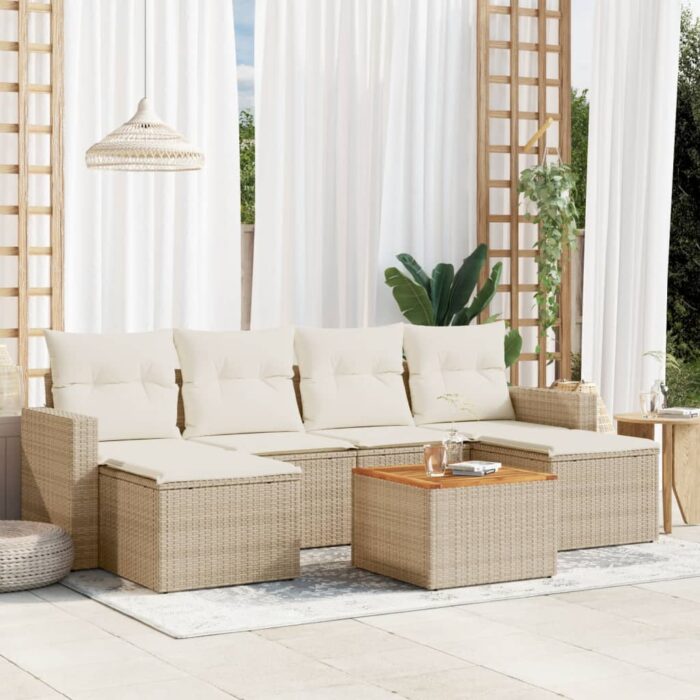 Salon de jardin avec coussins 7 pcs beige résine tressée – Image 1