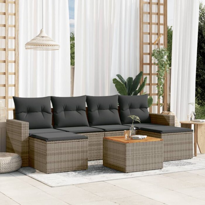 VXL8721012861107_m_en_hd_1.jpg Salon de jardin avec coussins 7 pcs gris résine tressée – Image 1