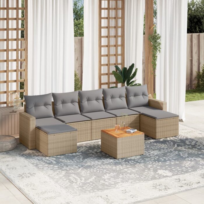 Salon de jardin avec coussins 8 pcs beige résine tressée – Image 1