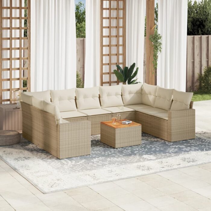 Salon de jardin avec coussins 10 pcs beige résine tressée – Image 1