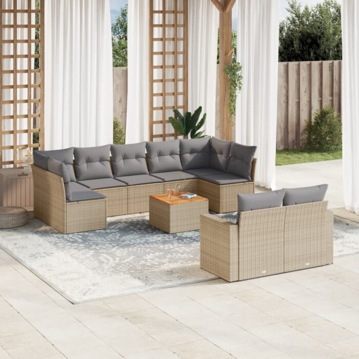 Salon de jardin avec coussins 10 pcs beige résine tressée – Image 1