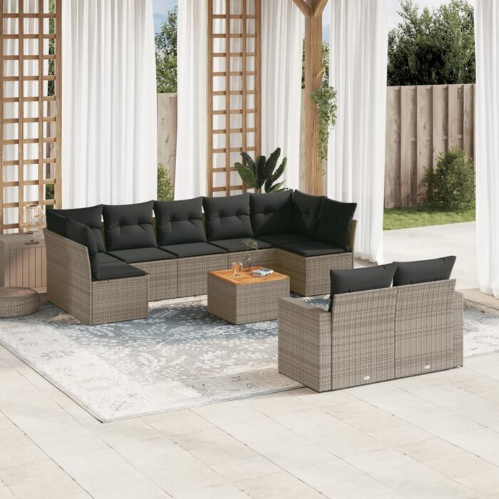 Salon de jardin avec coussins 10 pcs gris résine tressée – Image 1