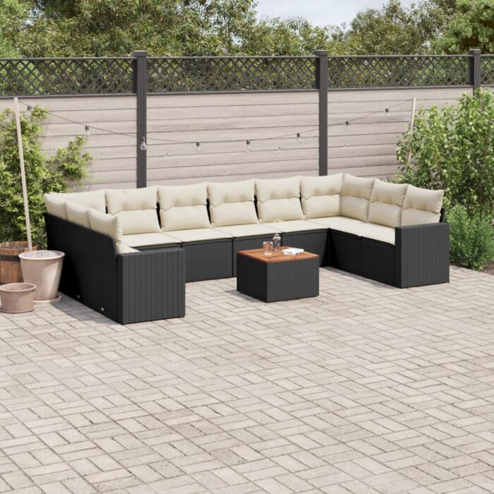 Salon de jardin 11 pcs avec coussins noir résine tressée – Image 1