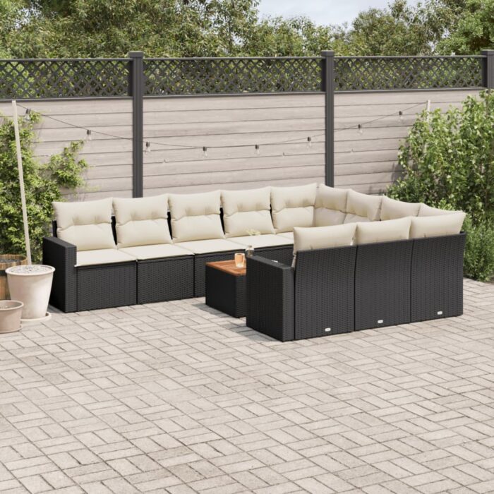 Salon de jardin 11 pcs avec coussins noir résine tressée – Image 1
