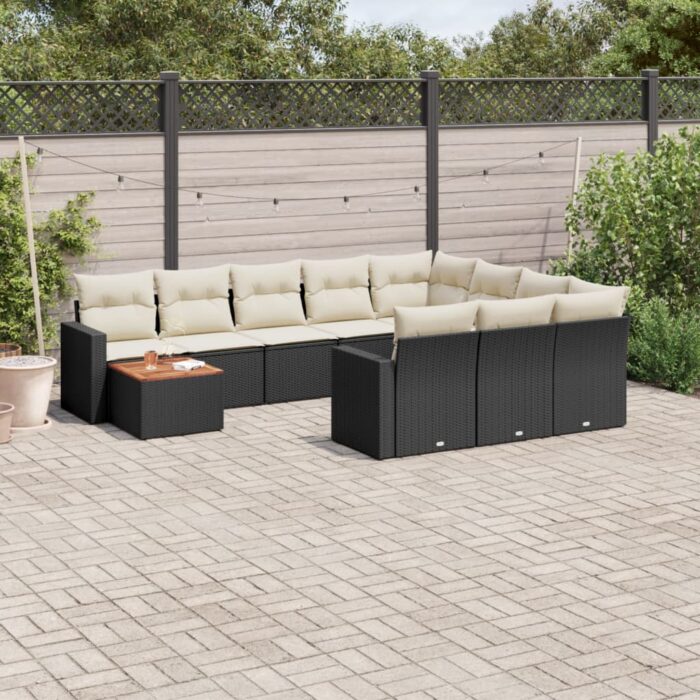 Salon de jardin 11 pcs avec coussins noir résine tressée – Image 1