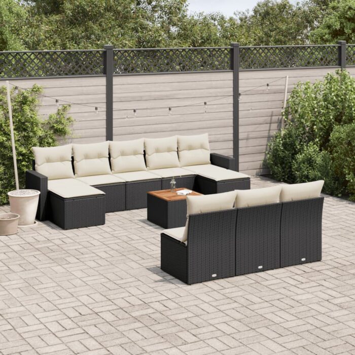 Salon de jardin 11 pcs avec coussins noir résine tressée – Image 1