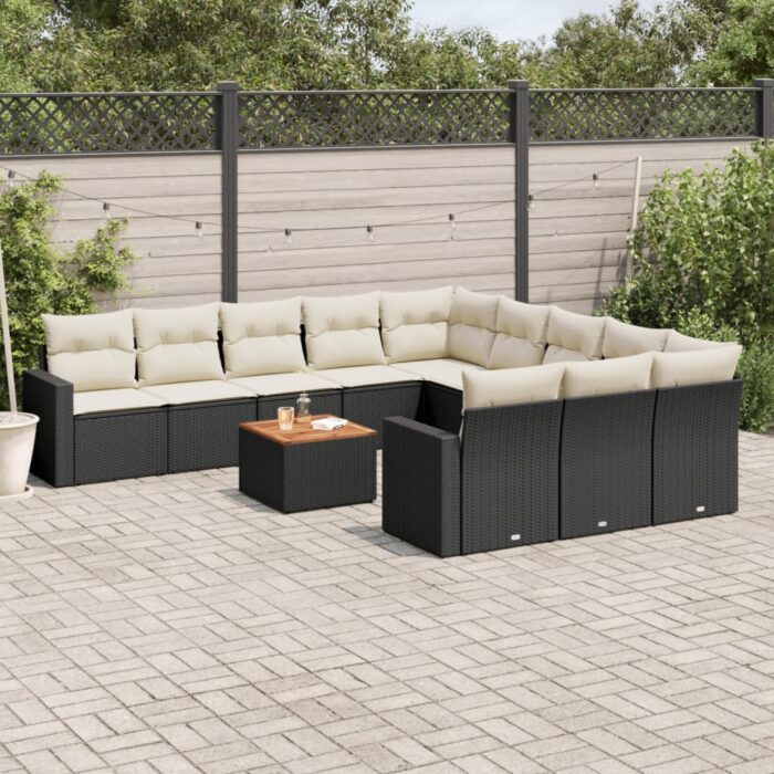 Salon de jardin 12 pcs avec coussins noir résine tressée – Image 1