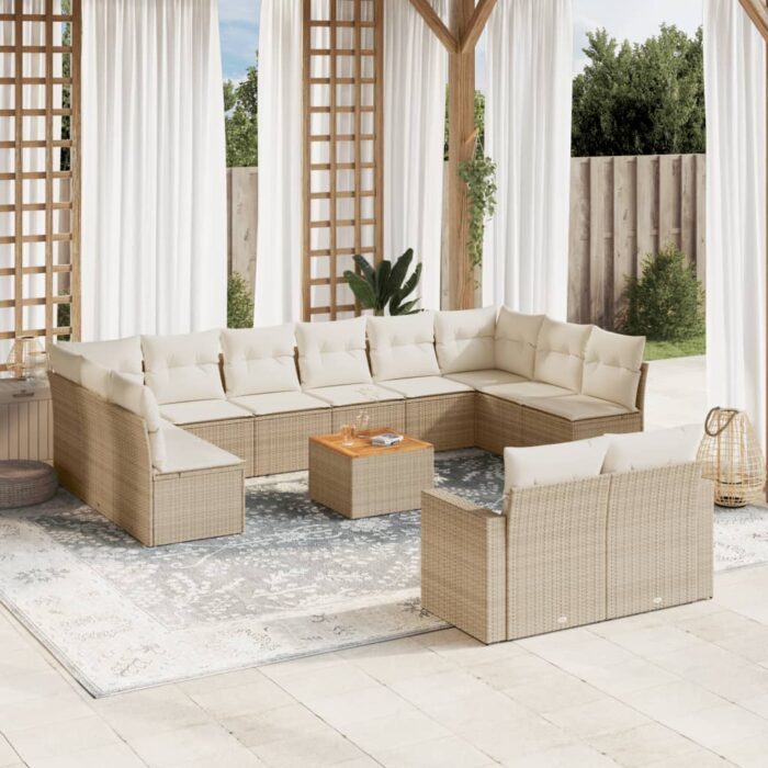 Salon de jardin avec coussins 13 pcs beige résine tressée – Image 1