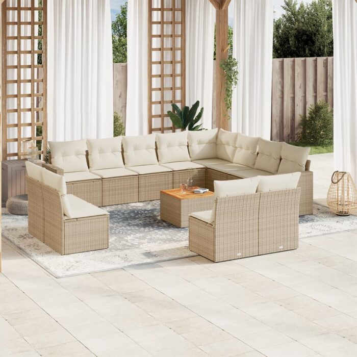 Salon de jardin avec coussins 13 pcs beige résine tressée – Image 1