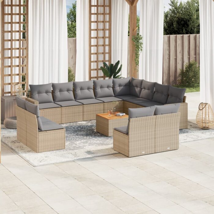 Salon de jardin avec coussins 13 pcs beige résine tressée – Image 1