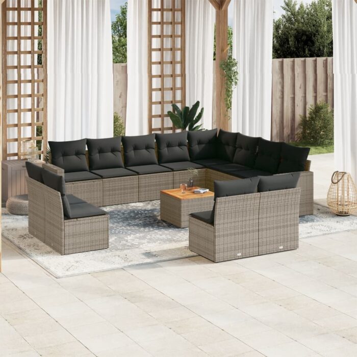 Salon de jardin avec coussins 13 pcs gris résine tressée – Image 1
