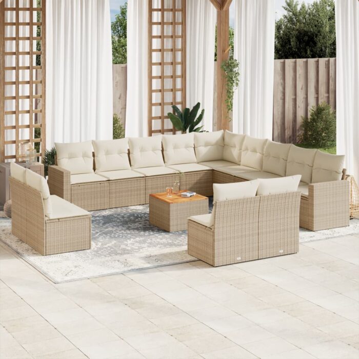 Salon de jardin avec coussins 14 pcs beige résine tressée – Image 1
