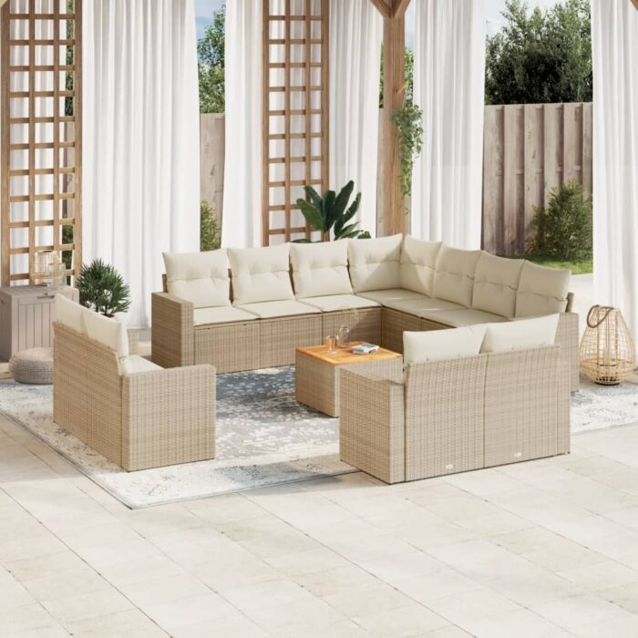 Salon de jardin avec coussins 12 pcs beige résine tressée – Image 1