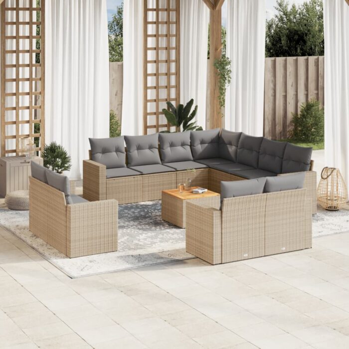 Salon de jardin avec coussins 12 pcs beige résine tressée – Image 1