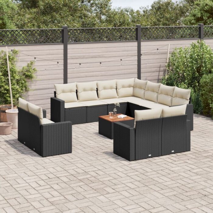 Salon de jardin avec coussins 13 pcs noir résine tressée – Image 1