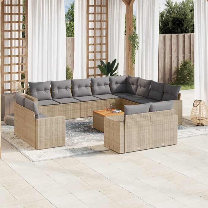Salon de jardin avec coussins 13 pcs beige résine tressée – Image 1