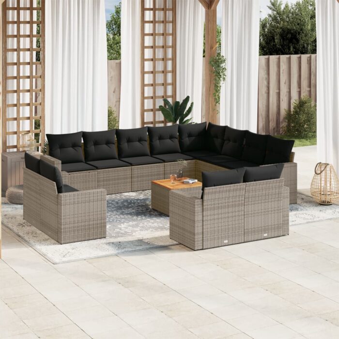 Salon de jardin avec coussins 13 pcs gris résine tressée – Image 1