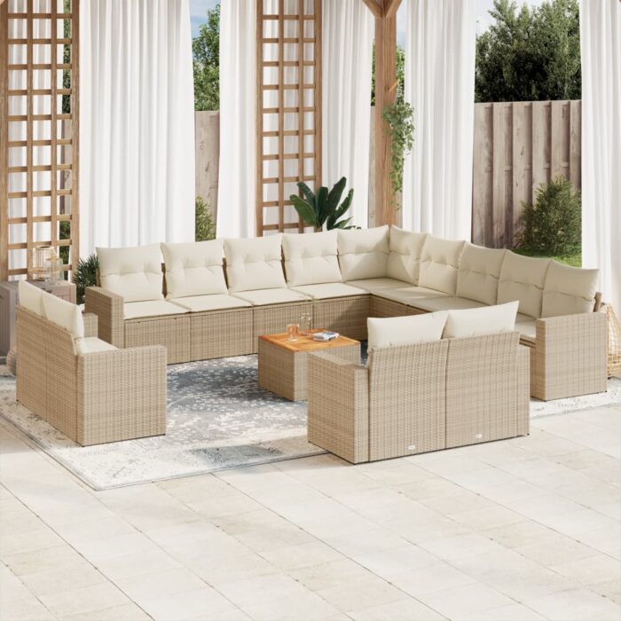 Salon de jardin avec coussins 14 pcs beige résine tressée – Image 1
