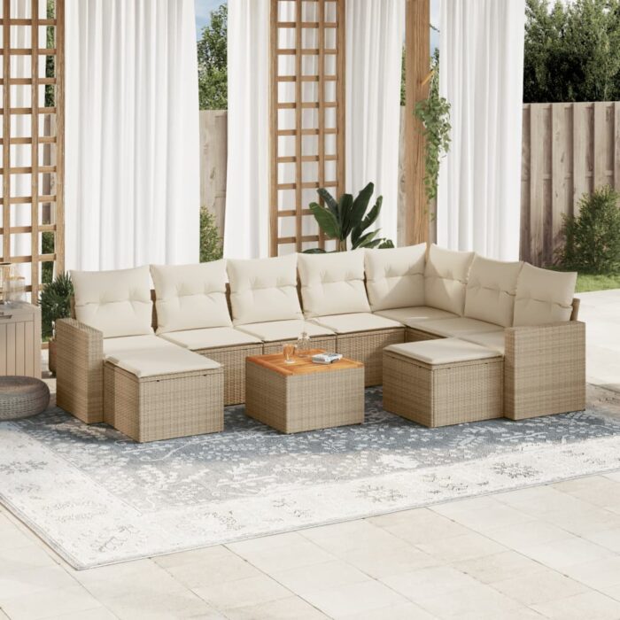 Salon de jardin avec coussins 10 pcs beige résine tressée – Image 1
