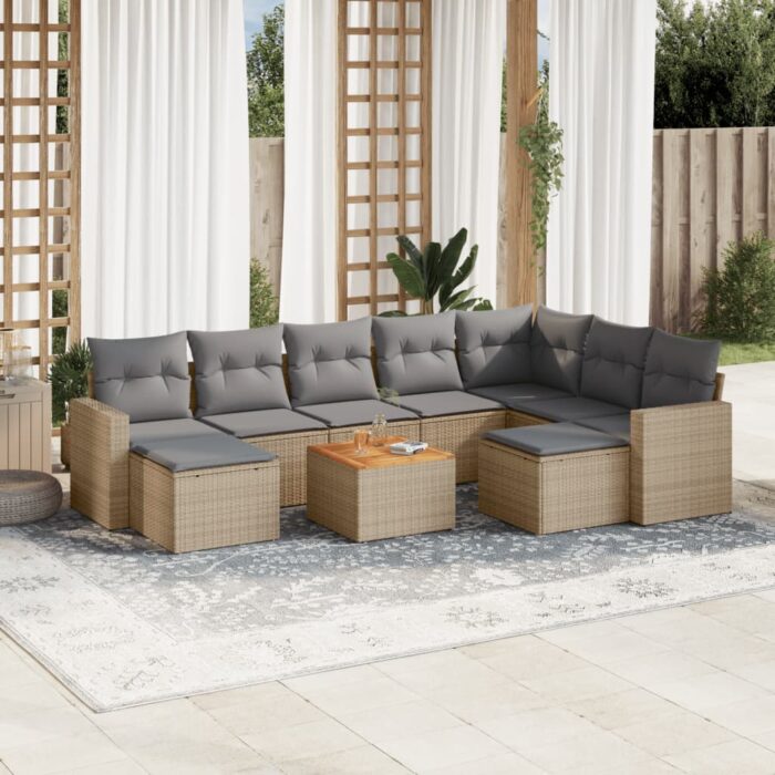 Salon de jardin avec coussins 10 pcs beige résine tressée – Image 1
